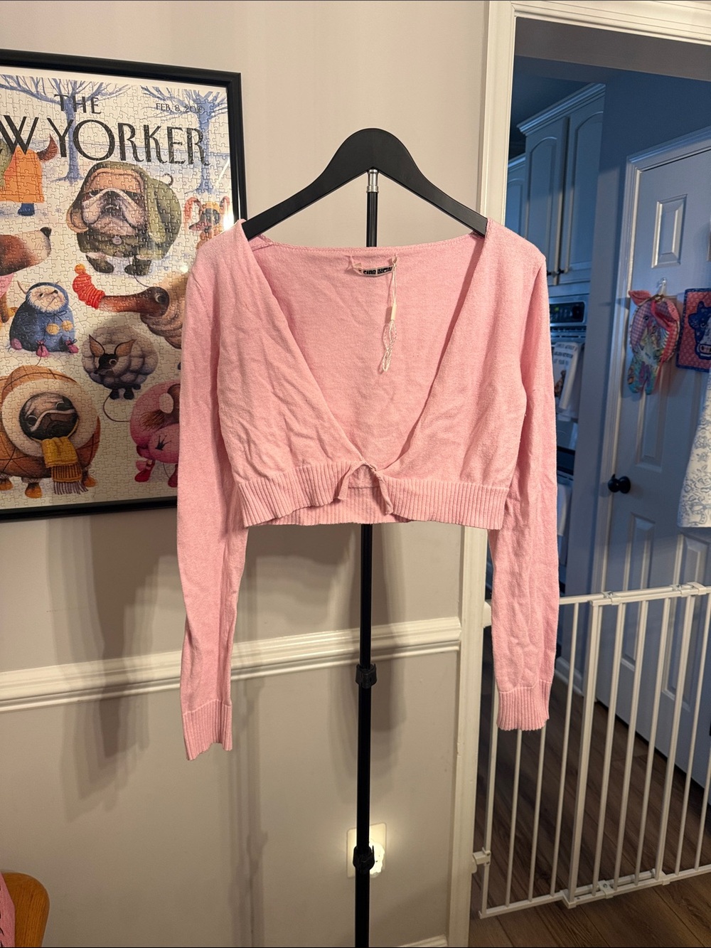 Ciao Lucia Pink Cropped Knot-Front Cardigan